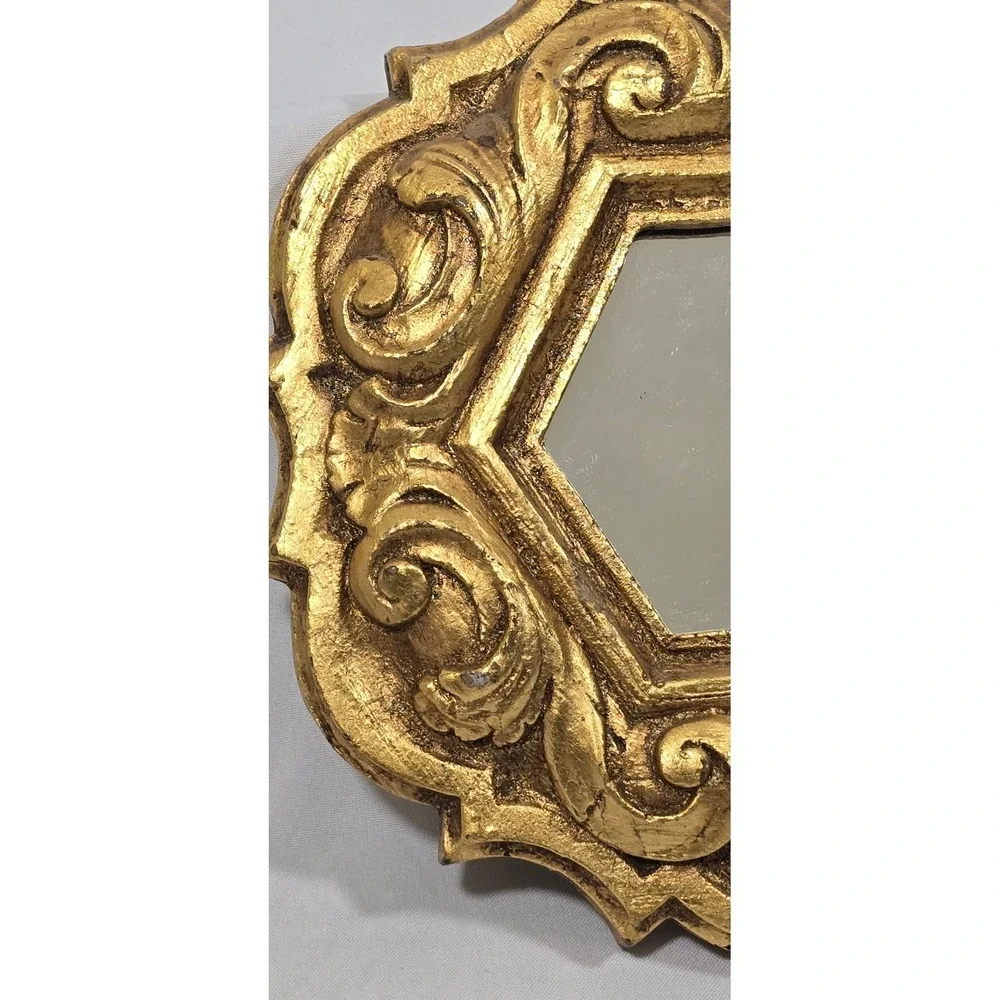 Vtg gold ornate wood carved wall mirror baroque rococo style gilt frame